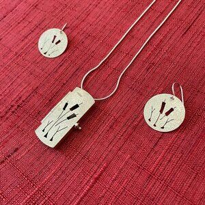 Jessie Senecal Handmade Sterling Sliver "Reeds" Locket Necklace and Earrings